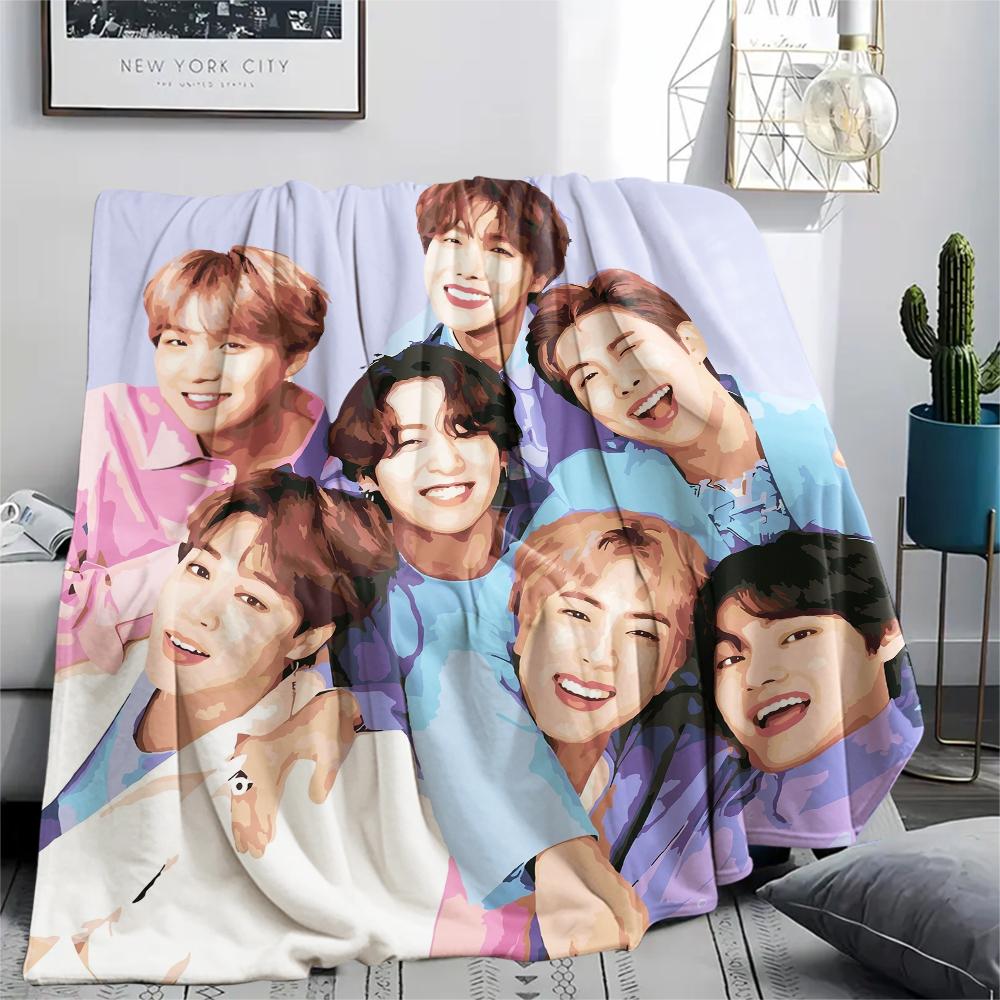 BTS,pattern Flannel Blanket, High quality Comfortable for All Seasons, Home Decor, Warmth and Comfort, Perfect for Gifts.