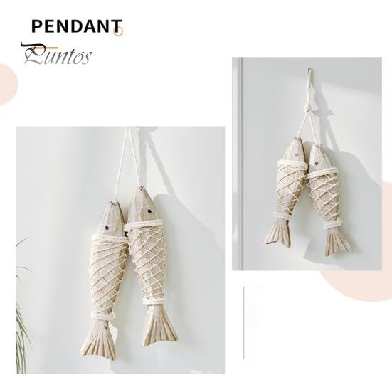 Ocean Inspired Wall Art Rustic Nautical Wooden Fish Decor, Coastal Beach Style Hanging Mediterranean Ornament with Fishing Net for Lake House,
