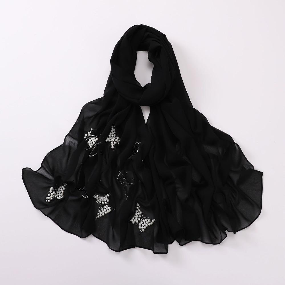 Malaysia Scarf Pearl Silk Headscarf Islamic Clothing Turbans Satin Hijab  For Women