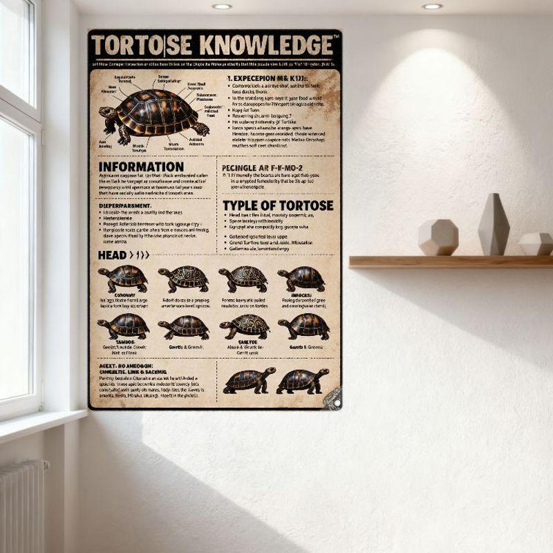 TORToise KNOWLEDGE Tortoise Species Info Tin Sign Educational Beige Black Poster for Tortoise Care Enthusiasts Home Office Decor