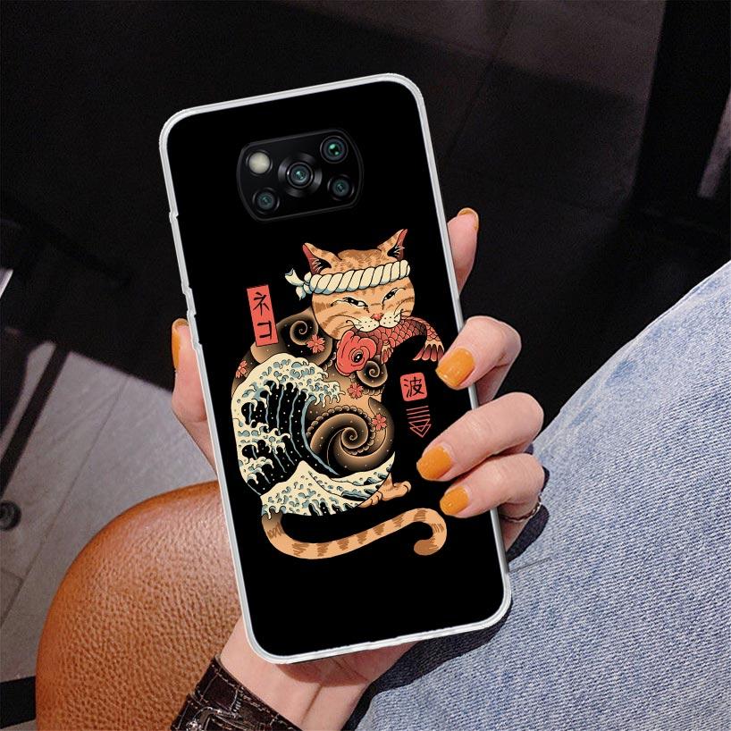 Ramen Sushi Samurai Tattoo Cat Phnoe Case for Xiaomi Poco X5 X6 X7 Pro X4 Gt F7 Ultra M8 M7 Redmi 15C 15 13C 13 12C 12 Unique Co