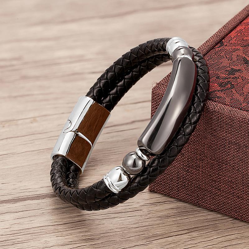 Minimalist Crystal Stone Bracelet Braided Leather Cord Stainless Steel Chain Waterproof Jewelry for Men Women Daily Use