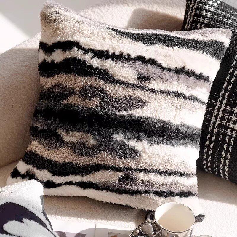 Black & White Modern Throw Pillow Covers Set - Neutral Abstract Striped & Plush Cushion Covers for Living Room Sofa Decor