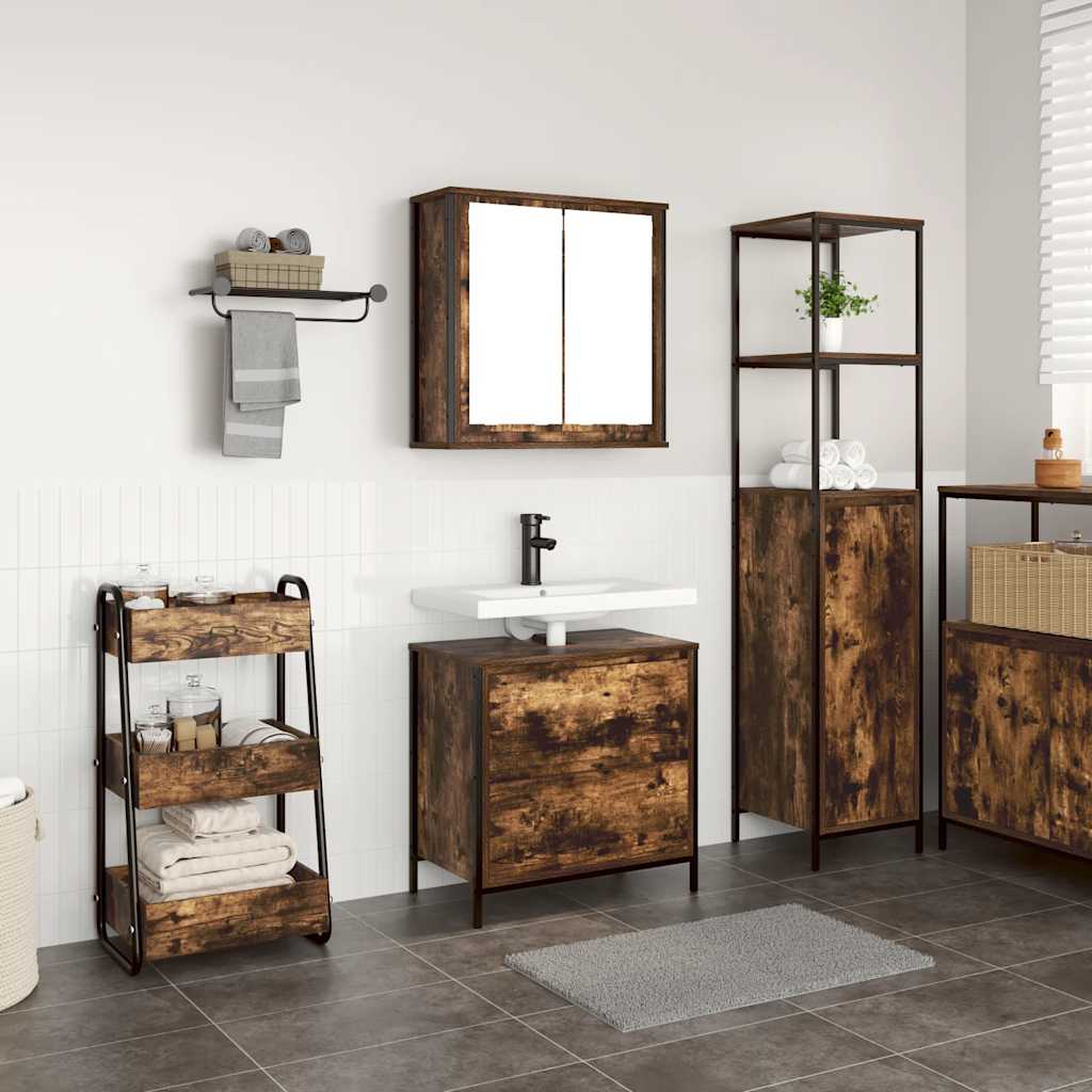 2 Piece Bathroom Furniture Set Smoked Oak Wood Based Material