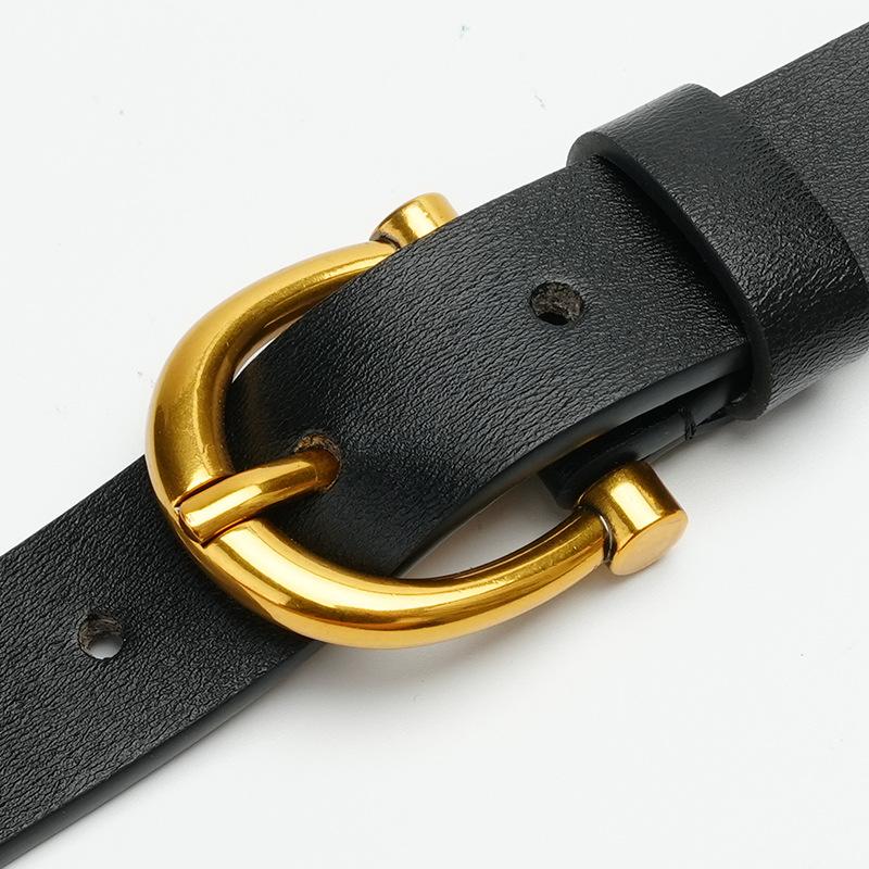Belt Korean Version Punching Pin Buckle Gold Brown Genuine Leather Cowhide Slim Lady Belt Women's Belt