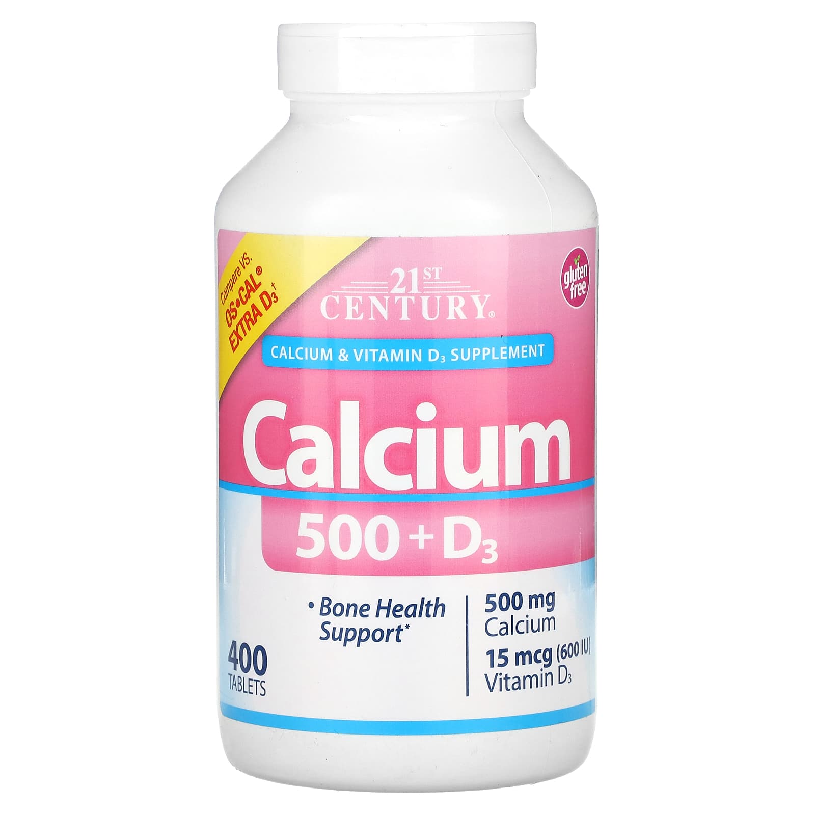 

21st Century, Calcium 500 + D3, 15Mcg(600Iu), 400 Tablets