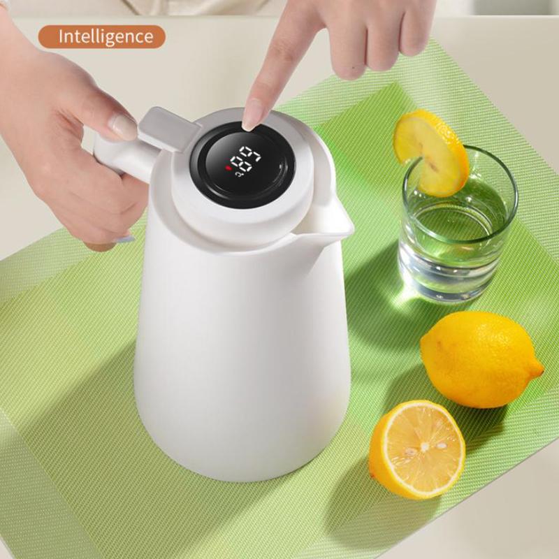 1000Ml Thermos Bottle Nordic Thermos For Hot Water Intelligent Water Heater Kettle Jug Bottle Vacuum Flask Wooden Handle