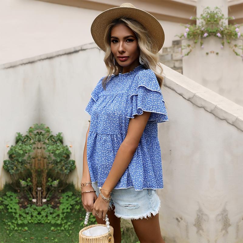 YYFS T-shirts et hauts décontractés à manches courtes et col rond pour femmes, imprimé Floral