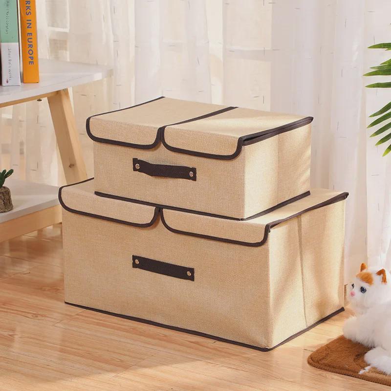 Foldable Cotton & Linen Storage Box: Portable Double Cover for Toys & Clothes