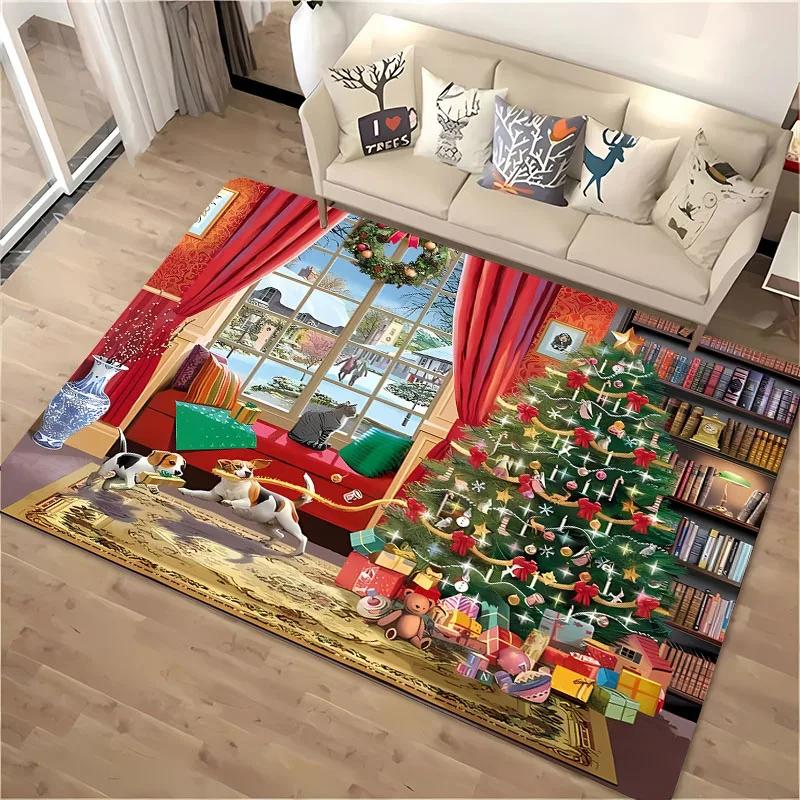 Warmful Christmas Dog Area Carpet, Rug for Living Room Bedroom Sofa Kitchen Doormat Decor,Kid's Non-slip Floor Mat New Year Gift
