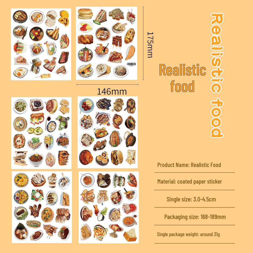 Realistisches Lebensmittel-Sticker-Set (60/100 Blatt) – Wasserdichte Gourmet-Snack-Aufkleber zur DIY-Rezeptdekoration