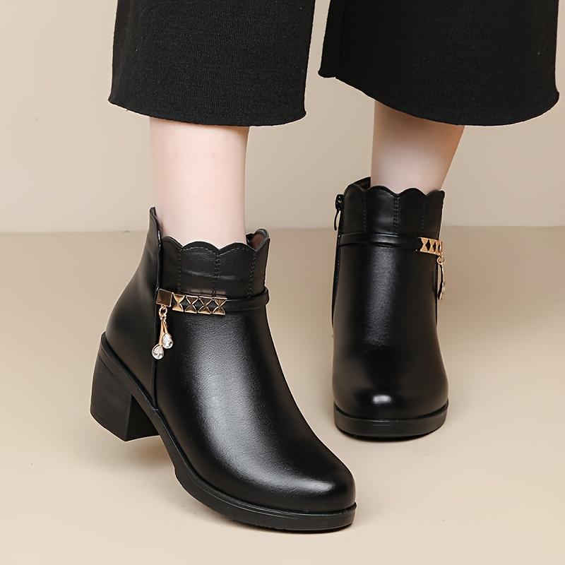 

Хлопковые туфли на толстом каблуке, Зимний флис, Зимняя обувь для среднего и пожилого возраста, Женская обувь для среднего возраста, Теплые ботинки, Зимние нескользящие кожаные туфли 42 чёрный