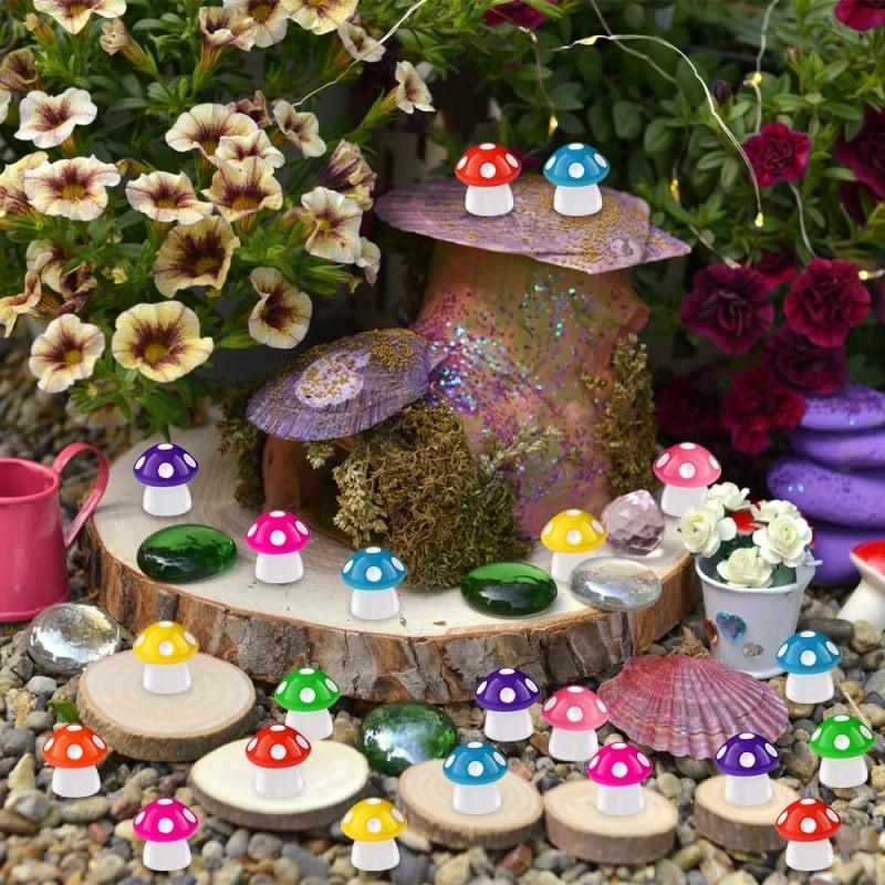 50/100pcs Mini Resin Mushroom 8 Colors Small Mushrooms for Dollhouse Decor Micro Fairy Garden Landscape Aquarium Tiny Toys