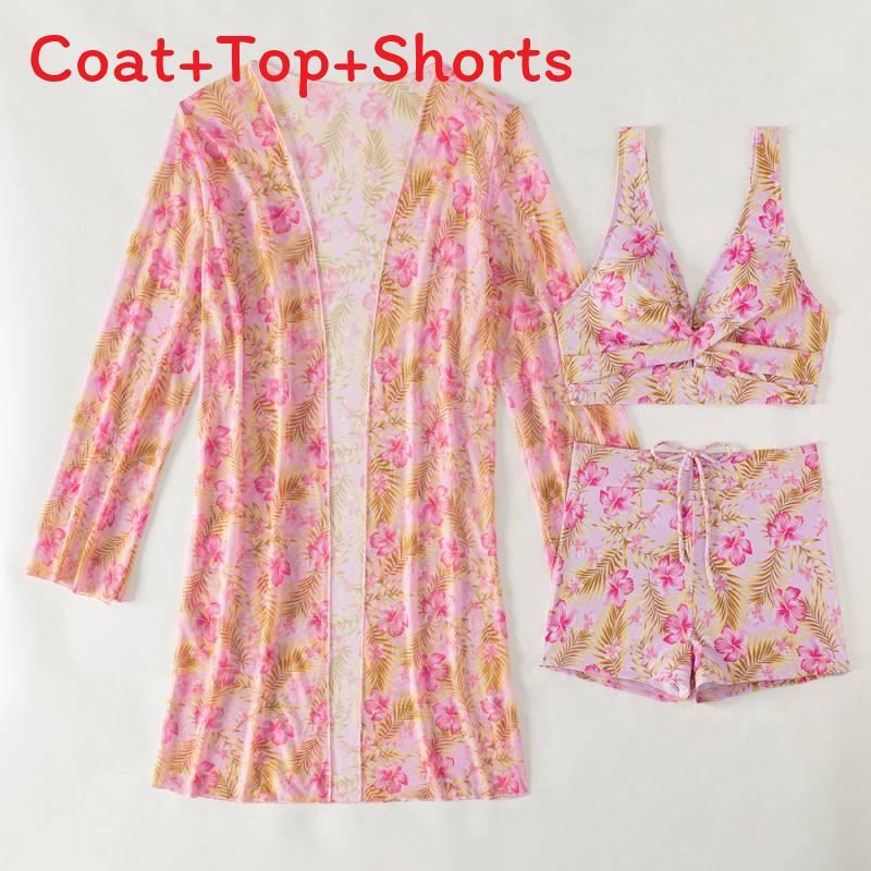 Fashion Sexy Print Bikini Three Piece Swimsuit For Water Sports Women