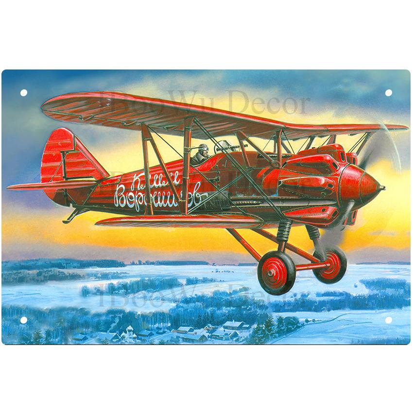 Airplane Fighter Vintage Metal Signs American Style Aircraft Wall Sticker Painting Poster Pub Bar Room Decor