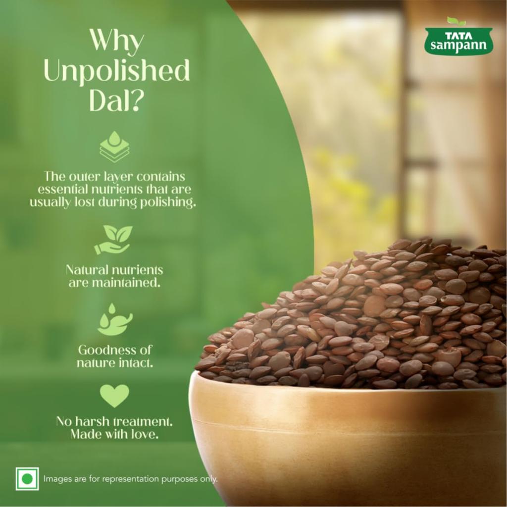 Tata Sampann Unpolished Kali Masoor Dal 1kg Premium Quality Wholesome Protein-Rich Pulses for Easy Meals