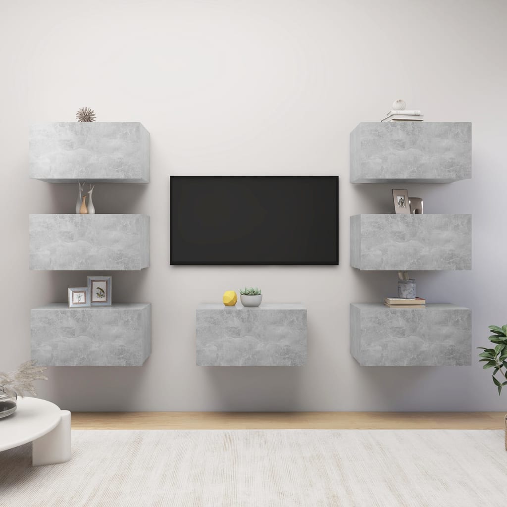 TV Wall Cabinets 7 pcs Concrete Grey 30.5 x 30 x 60 cm Particleboard