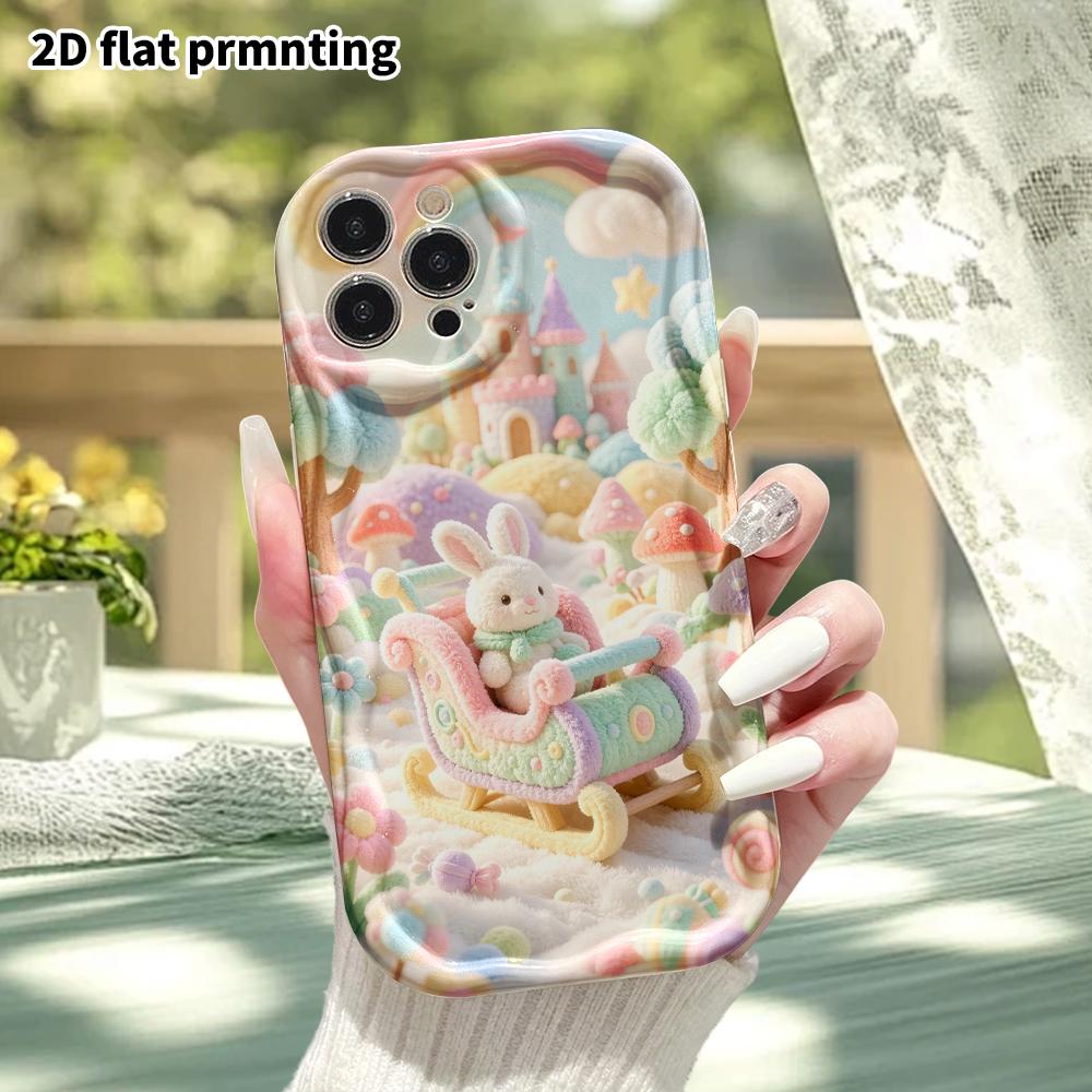 Phone Case: 2D Flat, Fits iPhone 18, 17, 16, 15, 14, 13, 12Pro Protective Case, Rabbit Sleigh, Perfect Christmas and Halloween Holiday Gift