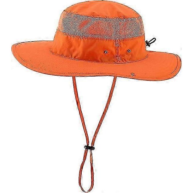 Outdoor Mesh Sun Hat Wide Brim UV Protection Fishing Hiking Hat, Orange