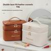 Fashion PU Double-Layer Makeup Bag Travel Large Capacity Toiletry Home Storage Bag Essential Travel Accessories Lijiao