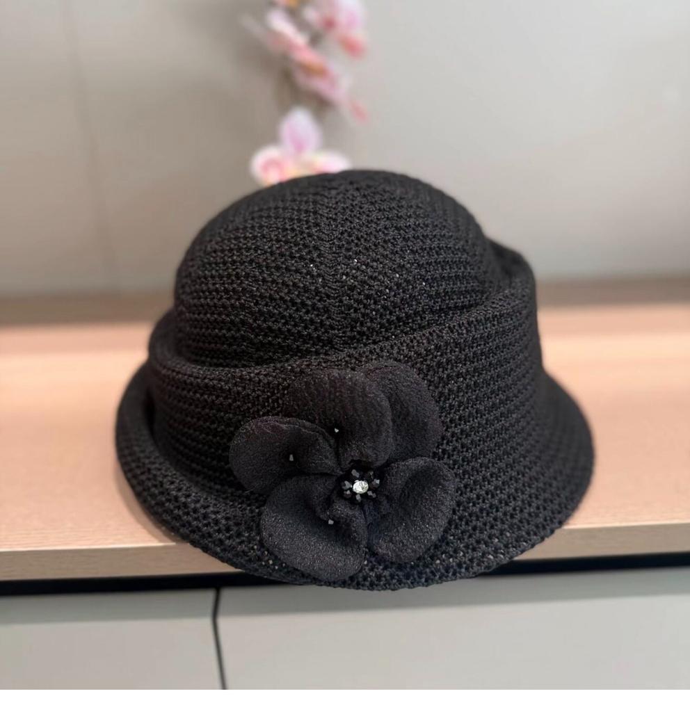 Women's Lightweight Breathable Top Hat Spring Summer Korean Style Fashionable Elegant Floral Roll-Edged Hat