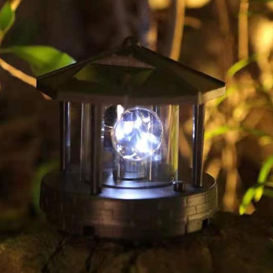 Solar Lighthouse Garden Decor Rotating Beacon Light Waterproof LED Solar Lighthouse Ornament