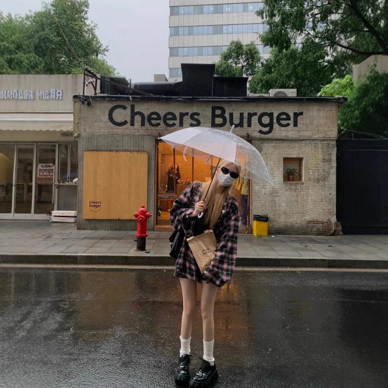 Women's Retro Black and Pink Plaid Shirt - Casual Loose Fit Long Sleeve Jacket, 2024 Spring/Autumn Collection