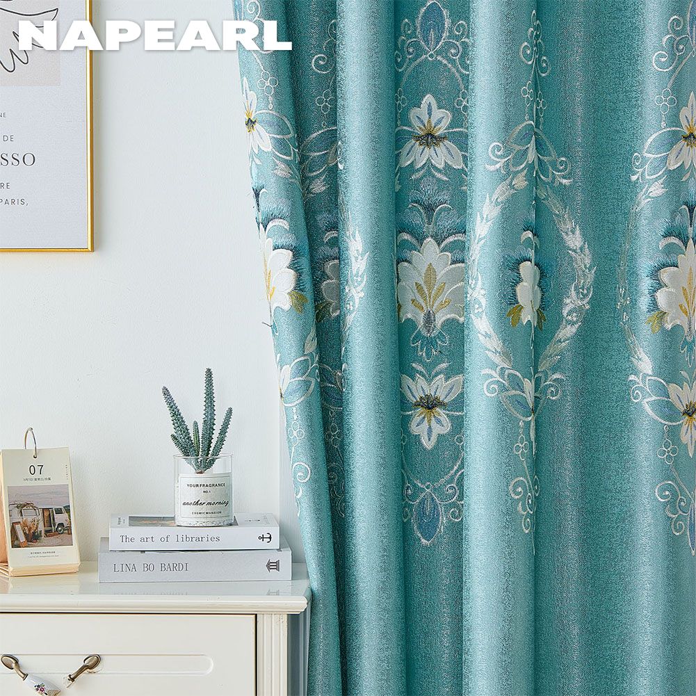 1ks NAPEARL Exotic Luxury Semi Blackout Modré vyšívané zatemňovací závěsy do obývacího pokoje Ložnice Domácí dekorace