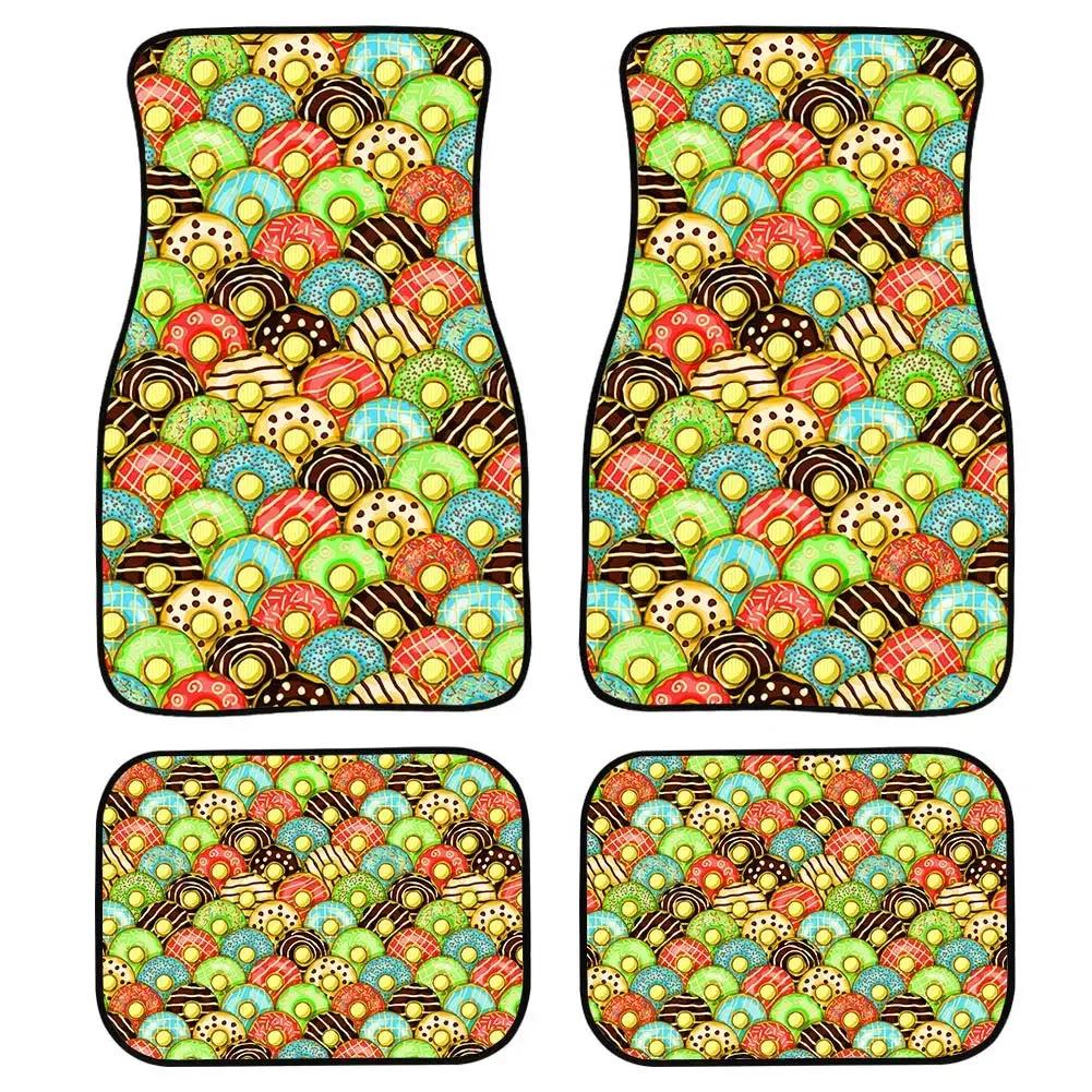 Pink Donuts Heavy Duty Rubber Floor Mats Set 4 PCS Car SUV Truck & Van-All Weather Protection Rugs
