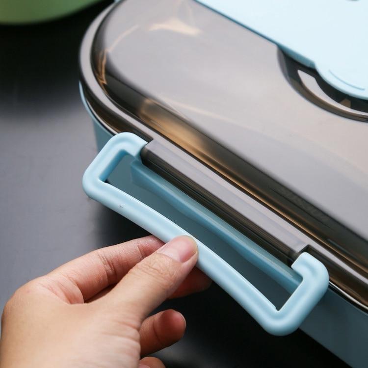 Lunch Box 4 Compartments with Utensils and Soup Bowl, 27.5x20.5cm, Blue, Perfect for School and Office