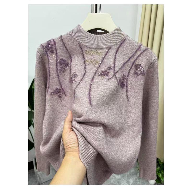 Winter Wear Velvet Thickened Sweater Middle-aged Derly Loose Fashionable Half Turtleneck Warm Bottoming Shirt Tops for Women