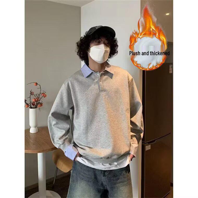 Unisex Color-Block Patchwork Hoodie, Velvety Long Sleeve, Lapel Collar, Loose Fit for Couples M