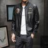 Geacă de piele PU pentru bărbați, guler baseball, broderie locomotivă, îmbrăcăminte de primăvară și toamnă, geacă de piele casual pentru bărbați