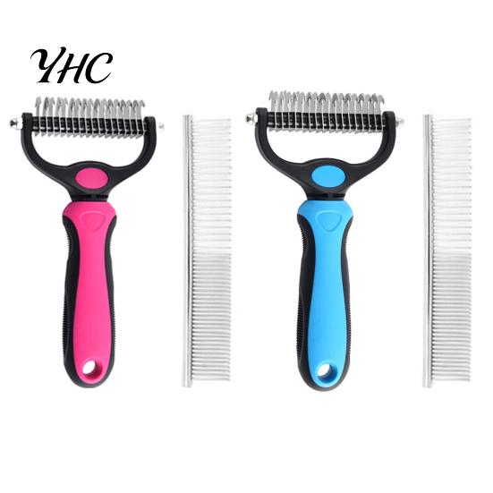 Dog Deshedding Brush Pet Detangling Rake with Comb, Double-Sided Undercoat Cat Dematting Brush, Comb for Tangles Removes And Loose Fur, Gentle