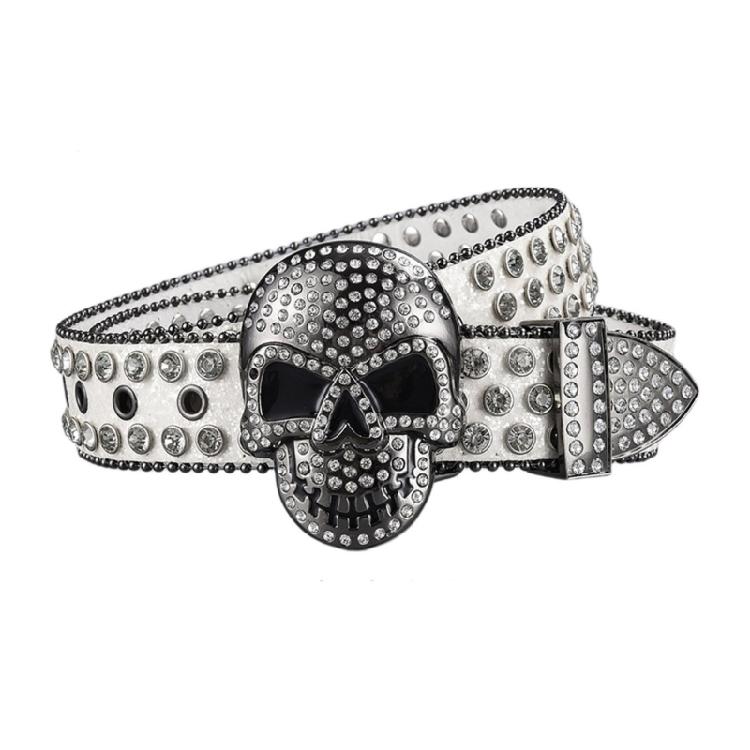 Elegant Crystal Belt Woman Elegant Skull Studded Waiststrap Goth Decorative Belt