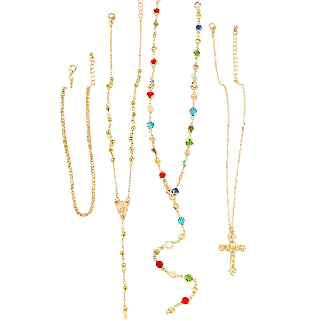 Colorful Cross Multi Layer Necklace Shiny Fashion Jewelry For Women Men Elegant High Quality Accessory