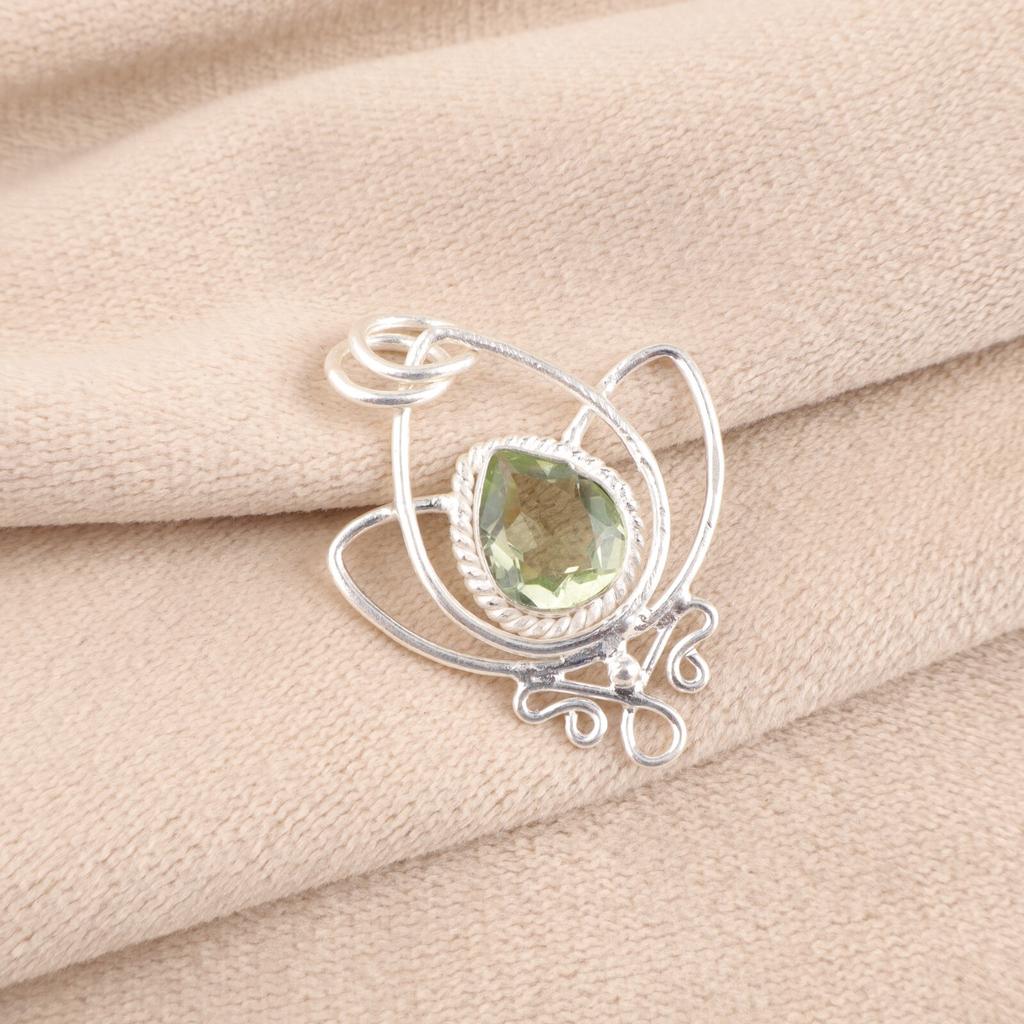 Green Amethyst Gemstone 925 Sterling Silver Jewelry Handcrafted Chain Pendant PP-38-43