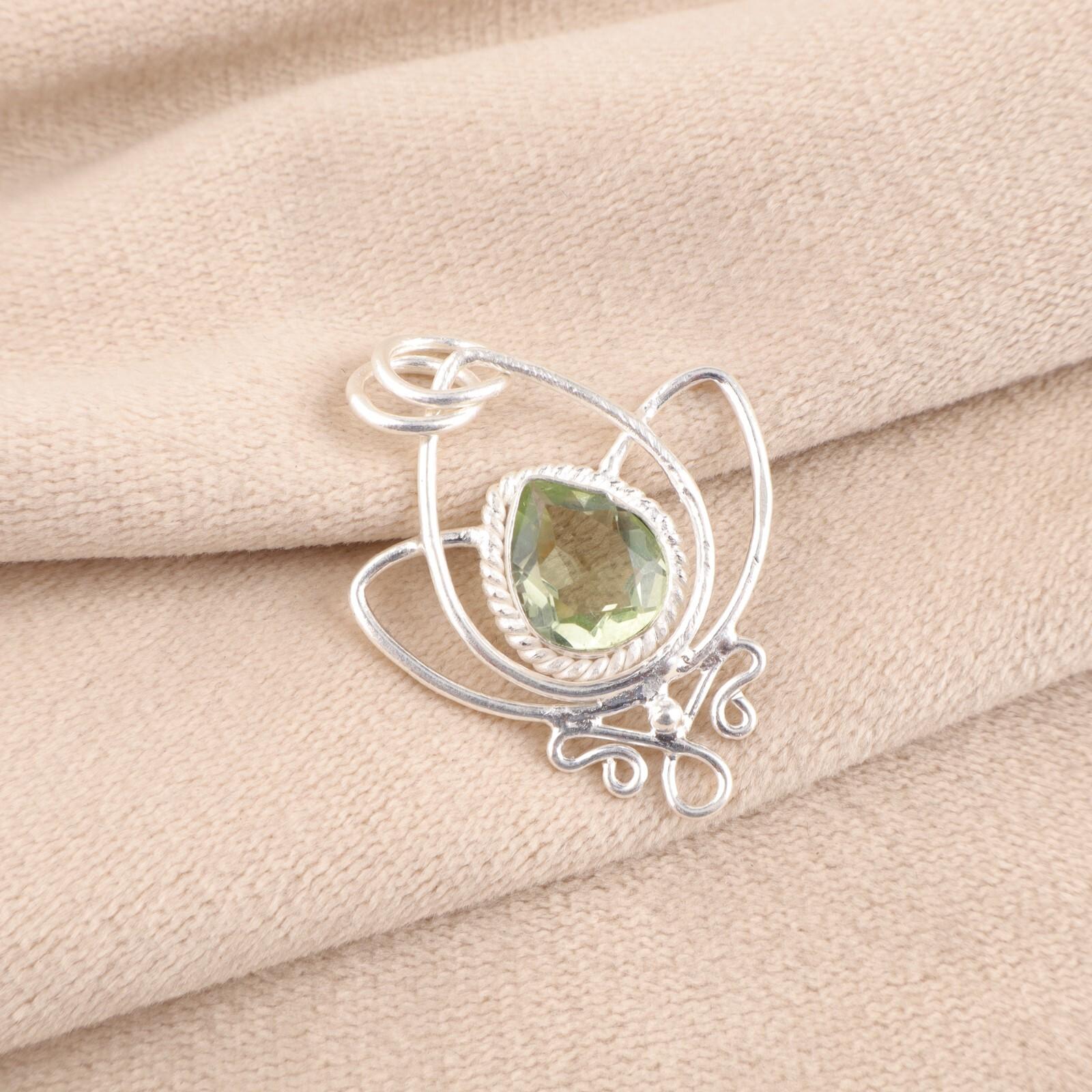 

Зеленый аметист драгоценный камень 925 стерлинговое серебро ювелирные изделия ручной работы цепочка кулон PP-38-43