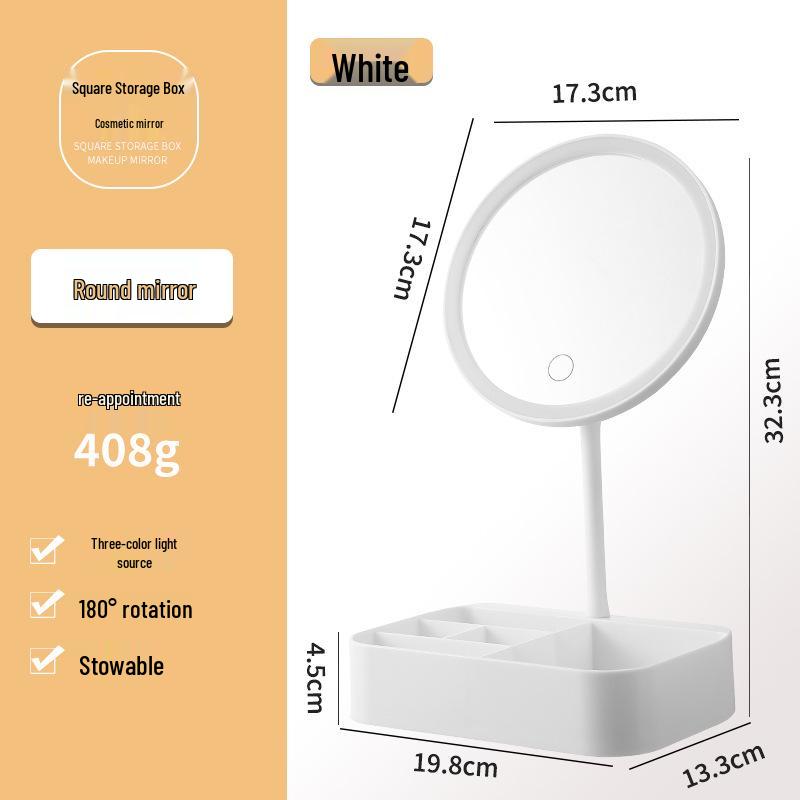 Touch Control LED Makeup Mirror with Three-Color Fill Light and Storage Box