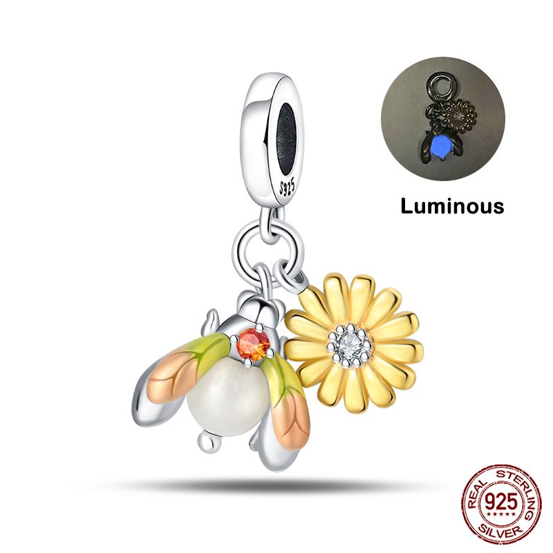 Original 925 Prata Esterlina Cor Mágica Camaleão Luminoso Série Charme Contas Adequado Ajuste Pulseira DIY Jóias Presentes