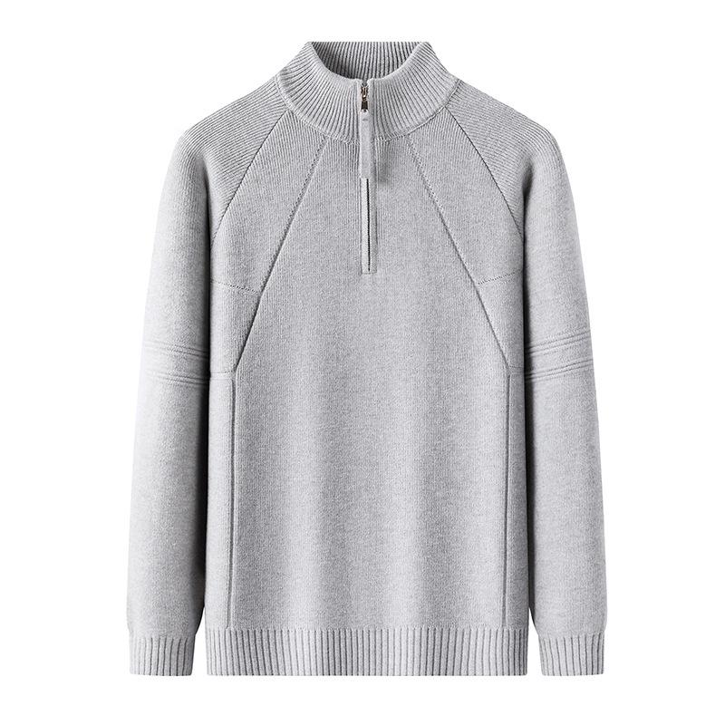 850g Men's Heavyweight Stand Collar Zipper Knit Sweater - Winter Warm Base Layer for Mid-Aged and Young Adults.