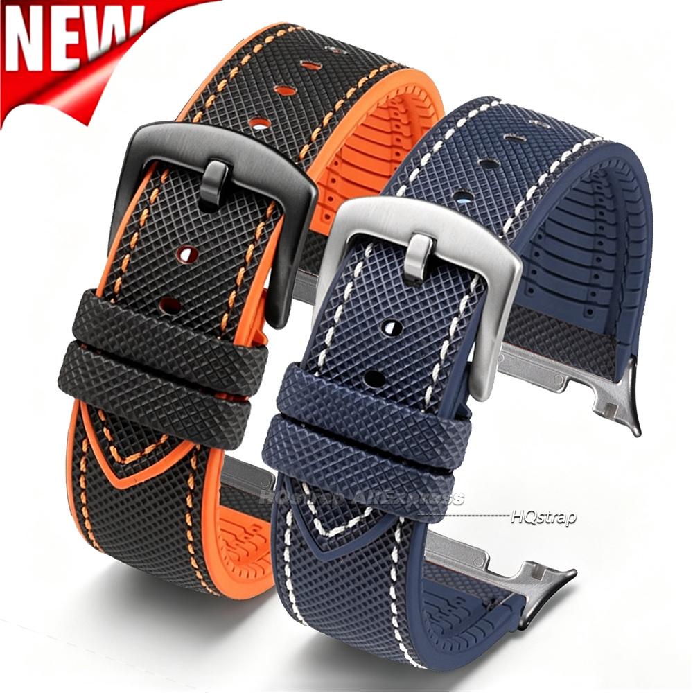 Premium Gummi-Nylon Hybrid-Uhrenarmband für Samsung Galaxy Watch 8 Classic 46mm 44mm 40mm Armband Wasserdichtes Sport-Armband