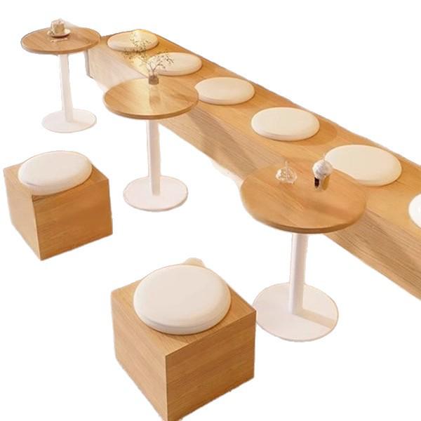 Wall-Mounted Sofa & Table Set for Milk Tea Shop with Natural Wood Style