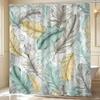 Blue-Green Feather Patterned Shower Curtain, Polyester Fabric, Machine Washable, With Hooks, Suitable For Bathroom Dcor.
