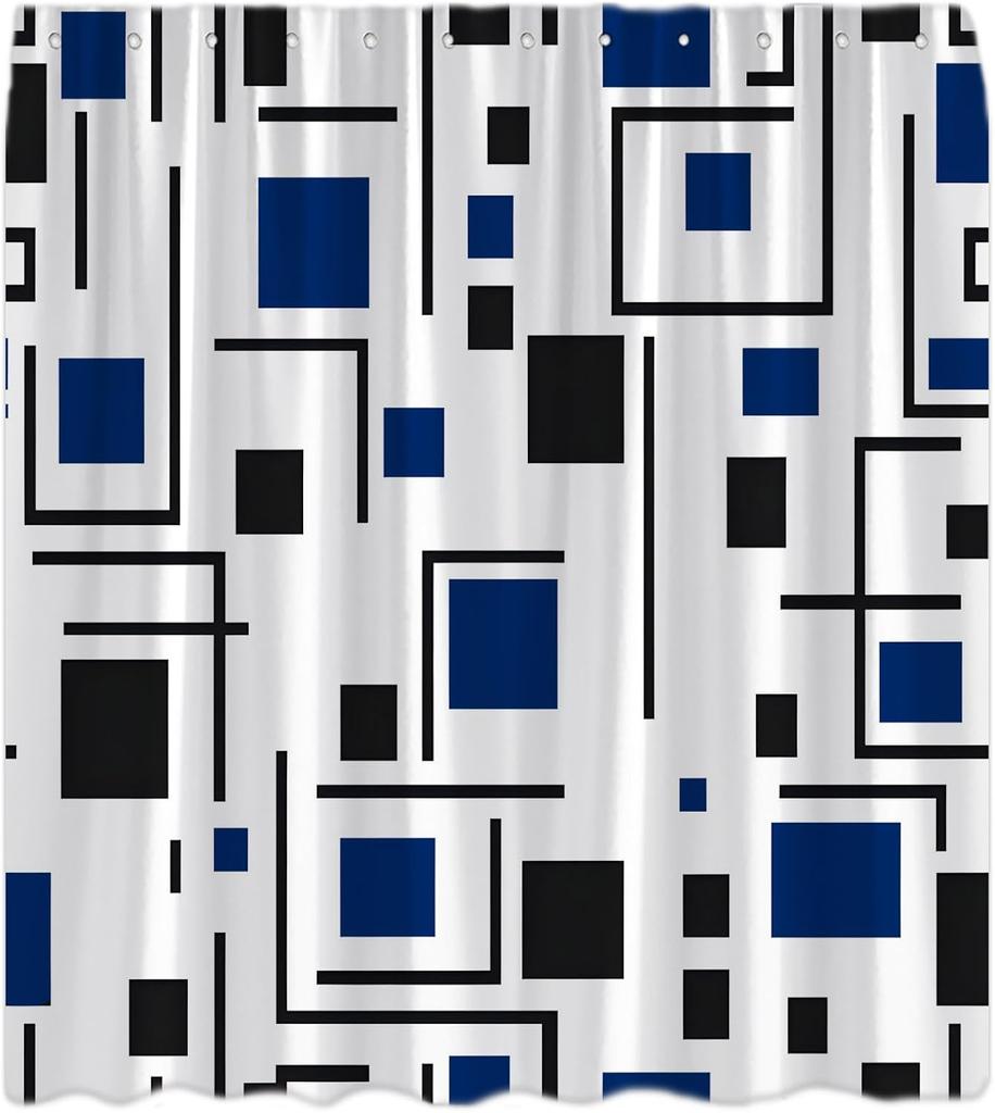 Green Shower Curtain Modern Black and White Abstract Geometric Stripe Rectangular Minimalist Art Aesthetic Bath Curtain