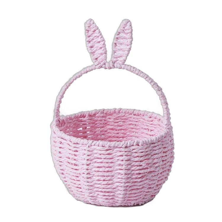 Paper Rope Woven Basket with Rabbits Ears for Toy Storage Stylish Handhold Flower Basket Fruit Holder for Picnics