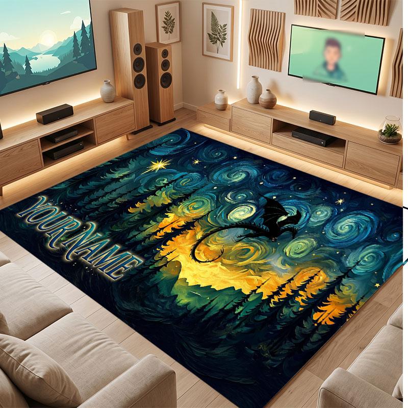 Mountain Landscape Theme Crystal Velvet Floor Rug Personalized Custom Name Text Warm Carpet Home Decoration