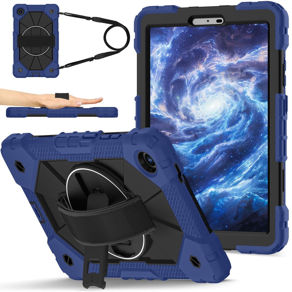 For Lenovo Tab One 8.7 K9 TB-305FU TBX305XU 2025 360 Rotating Hybrid Cover with Shoulder Strap PC-Silicone Heavy Duty Stand Case