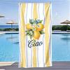 Charming Italian Summer Beach Towel Oversized Yellow Striped Lemon Ciao Print Microfiber Towel for Vacation