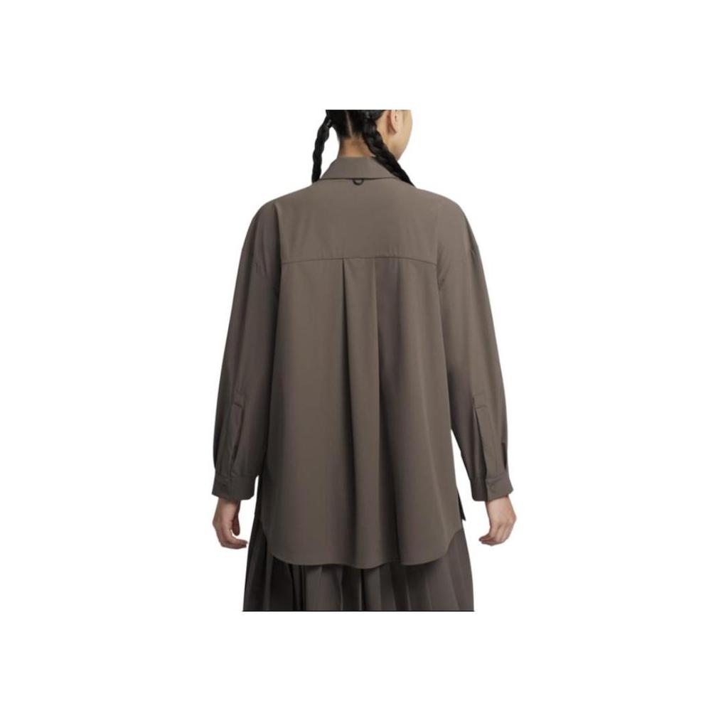 Nike Dri-Fit 24.7 Perfect Stretch Fashion Versatile Polo Long Sleeve Shirt Women Shirts Mineral-Grey Baroque-Brown HQ0237-004